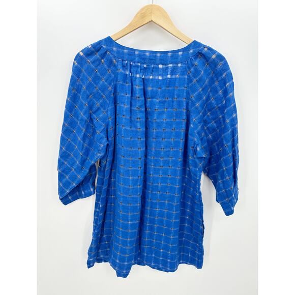 Chicos Blue Rosemarie Window Linen 3/4 Shirt Moroccan Tunic Button Down Sz 1 NWT - Picture 2 of 8